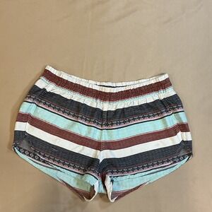 Kavu Shorts Womens‎ XL Brown Blue Striped Elastic Waist Flowy Casual